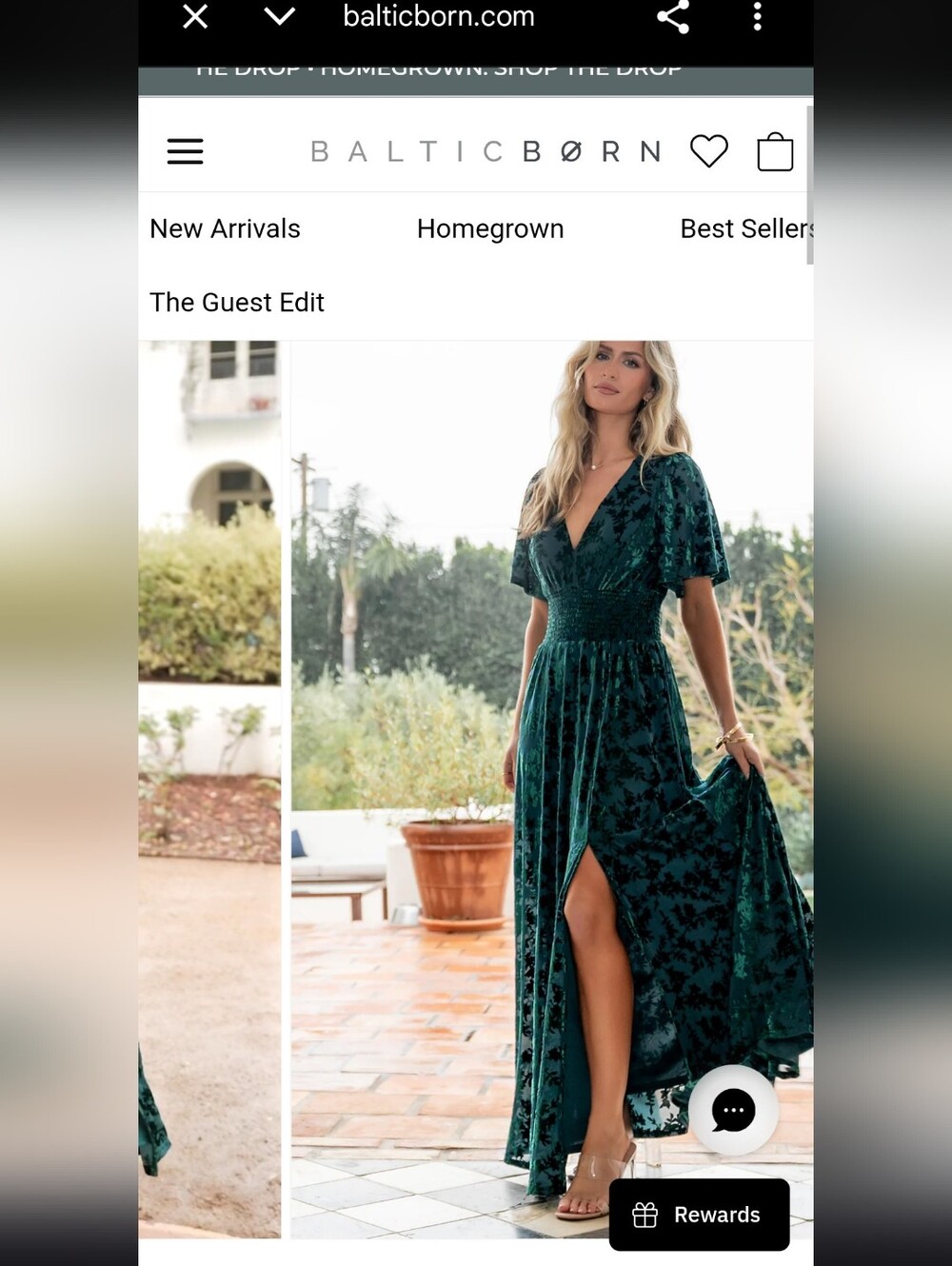 Baltic Born Emerald Green Velvet Floral Maxi Dress with V-Neck